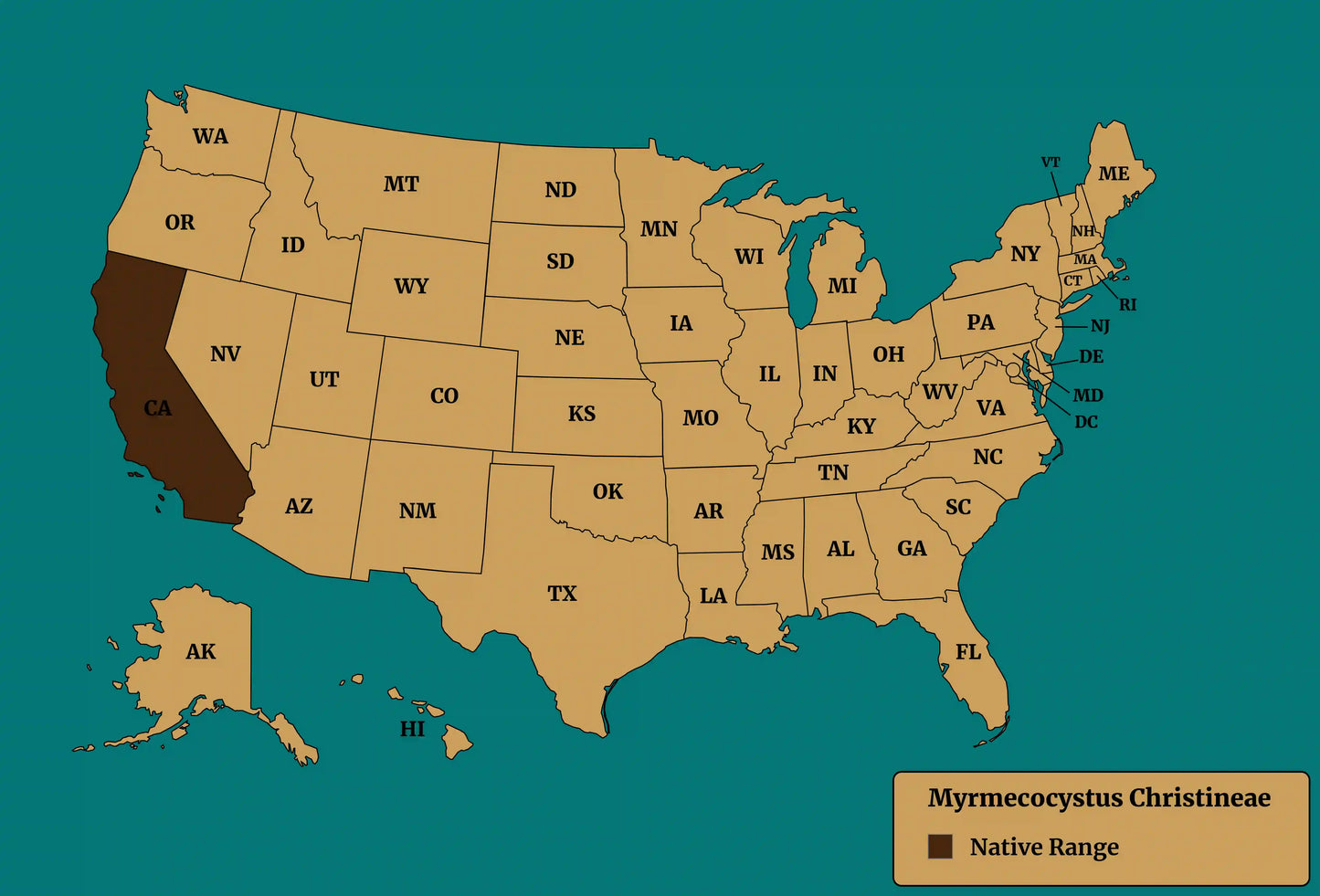 myrmecocystus christinae native range map