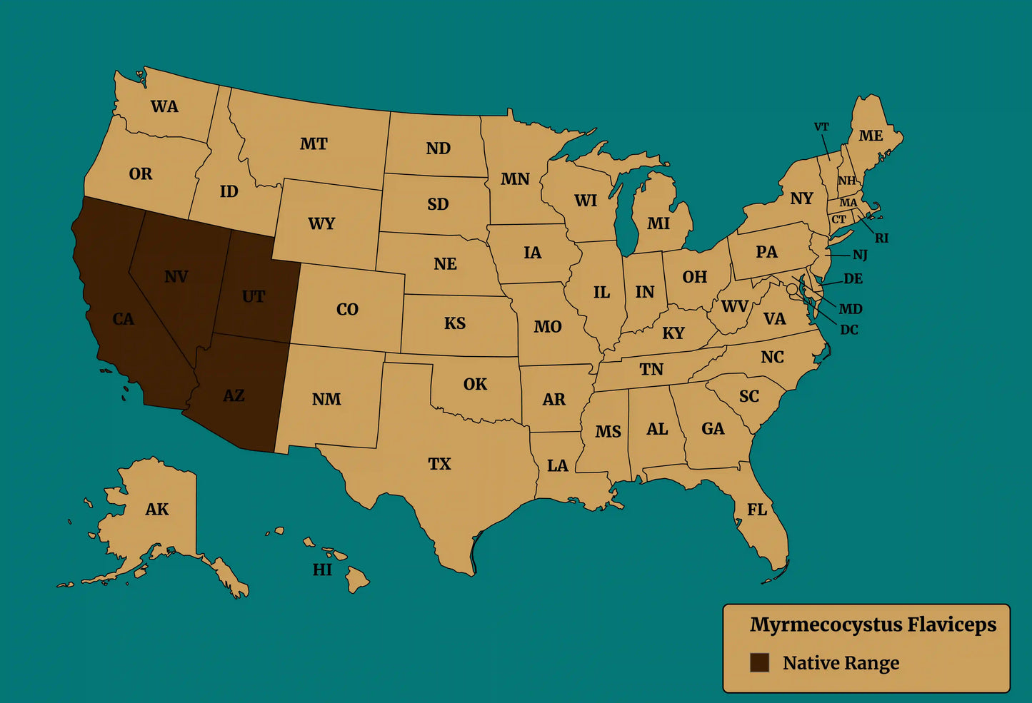 Native Range Map of Myrmecocystus Flaviceps