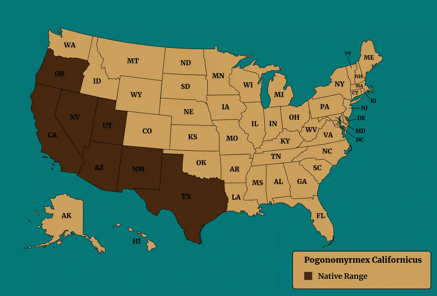 pogonomyrmex californicus native range map